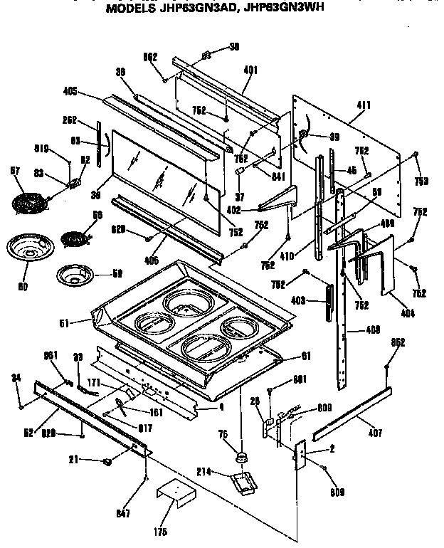 GE JHP63GN3WH cooktop diagram