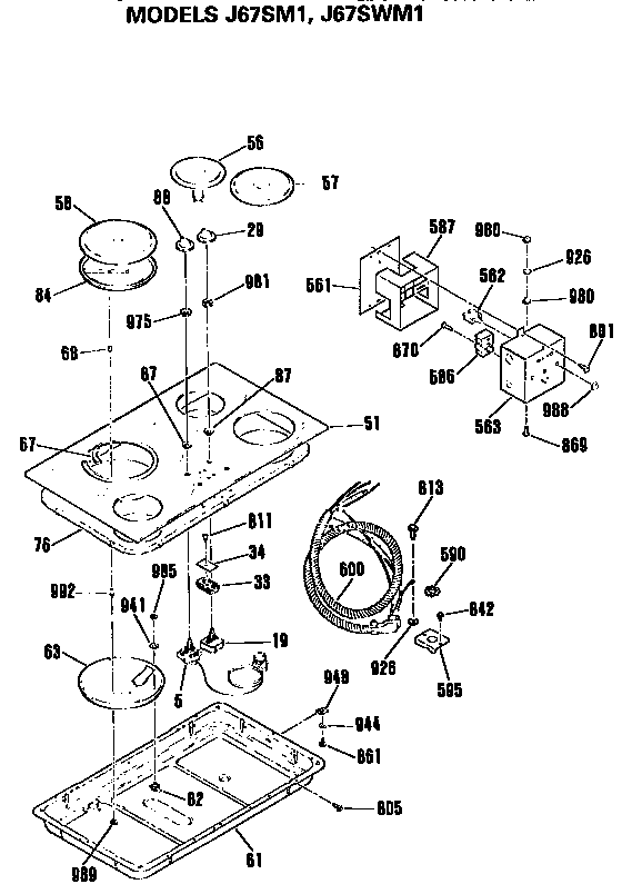 GE J67SWM1WG cooktop diagram