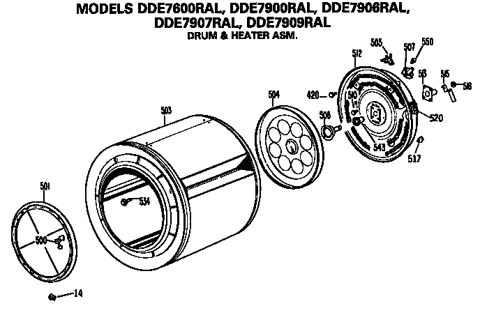 GE DDE7900RALWW drum and heater diagram