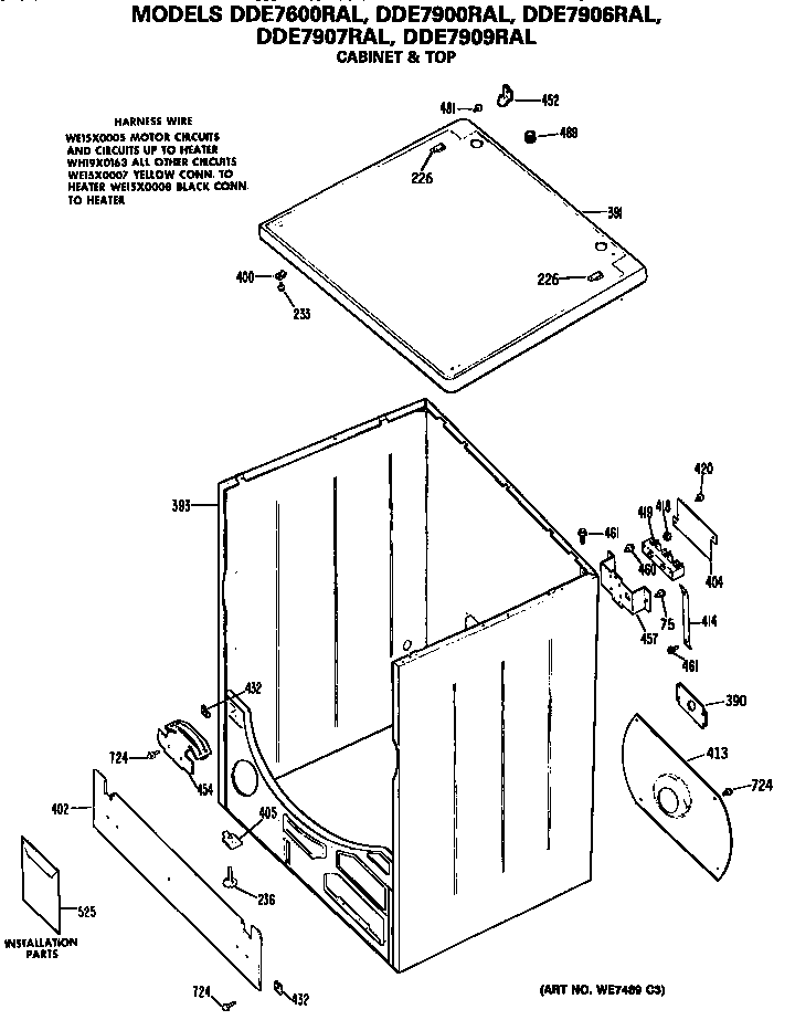 GE DDE7900RALWW cabinet diagram