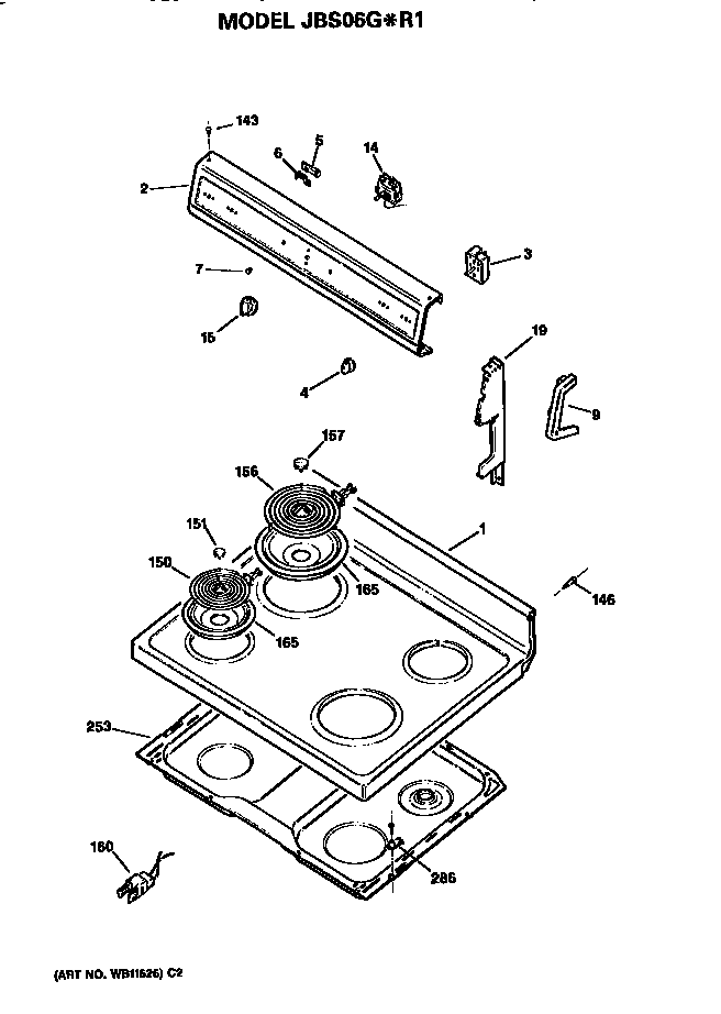 GE JBS06G*R1 cooktop/control diagram