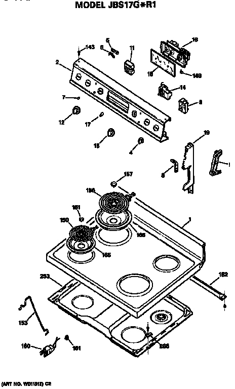 GE JBS17G*R1 cooktop/control diagram