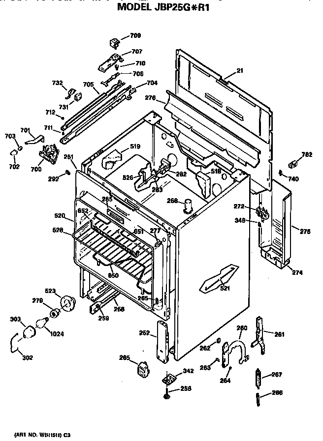 GE JBP25G*R1 main body diagram