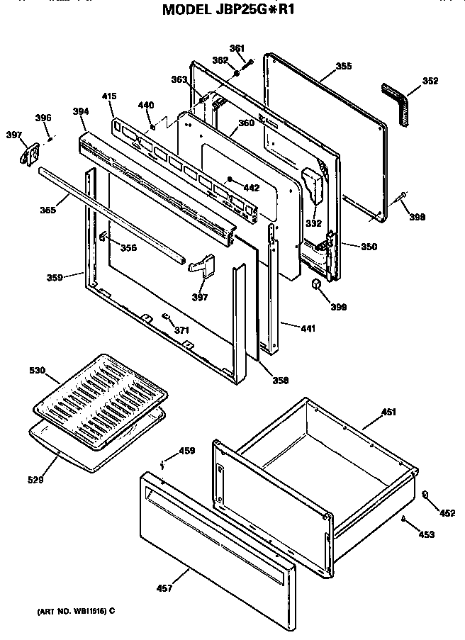 GE JBP25G*R1 door diagram