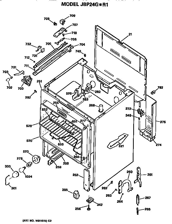 GE JBP24G*R1 main body diagram