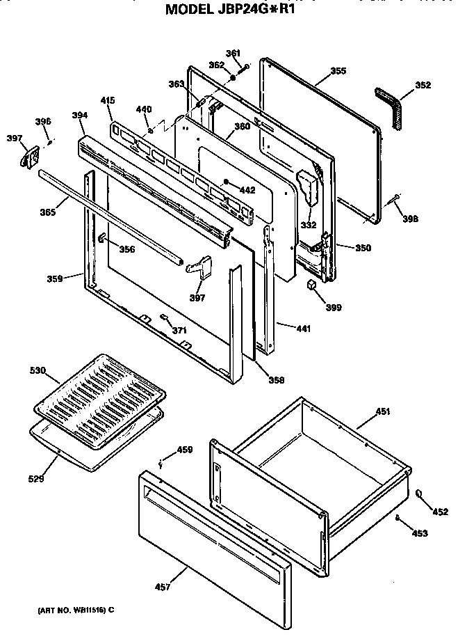 GE JBP24G*R1 door diagram