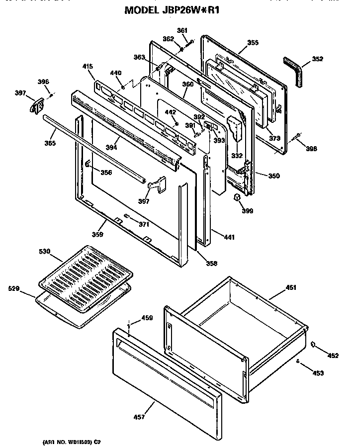 GE JBP26W*R1 door diagram