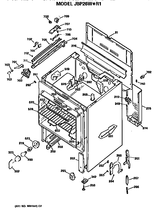 GE JBP26W*R1 main body diagram
