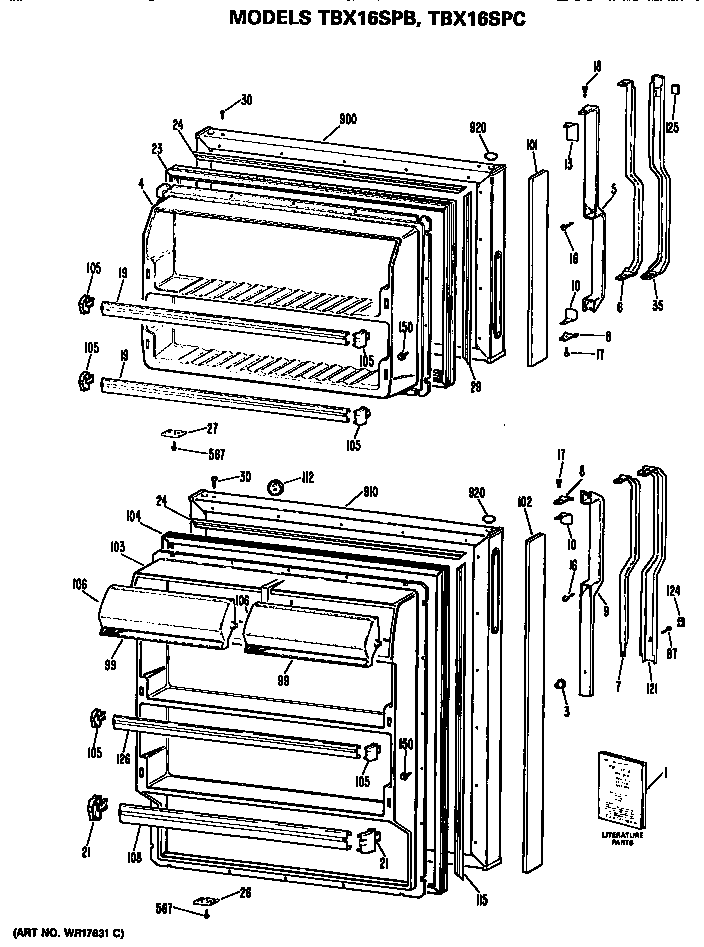 GE TBX16SPBRAD doors diagram