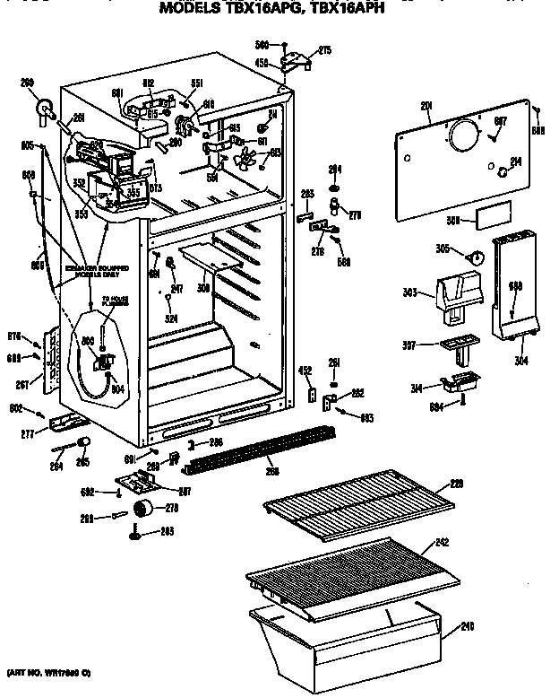 GE TBX16APGRWH cabinet diagram