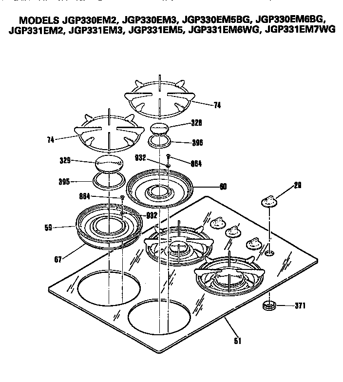 GE JGP331EM5 cooktop diagram