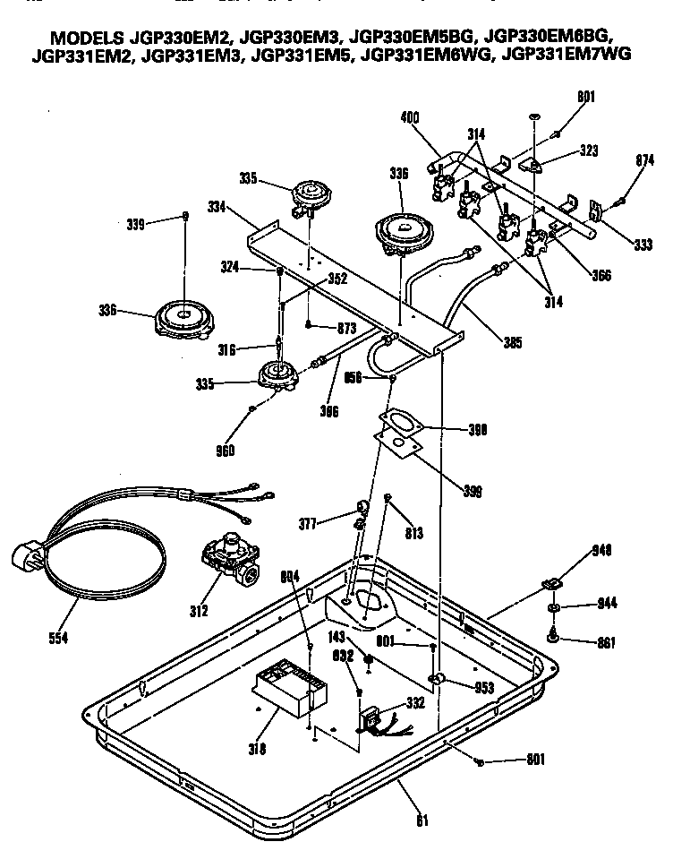 GE JGP331EM5 burner assembly diagram
