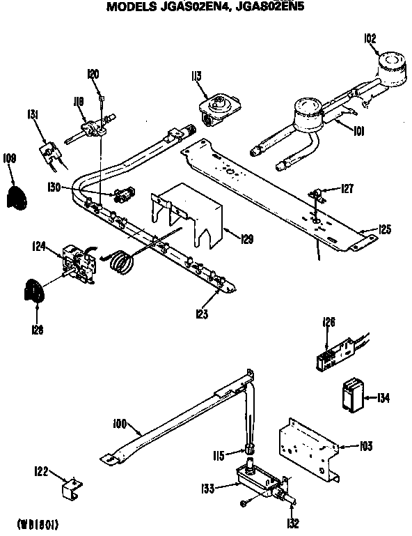 GE JGAS02EN5 burner assembly diagram