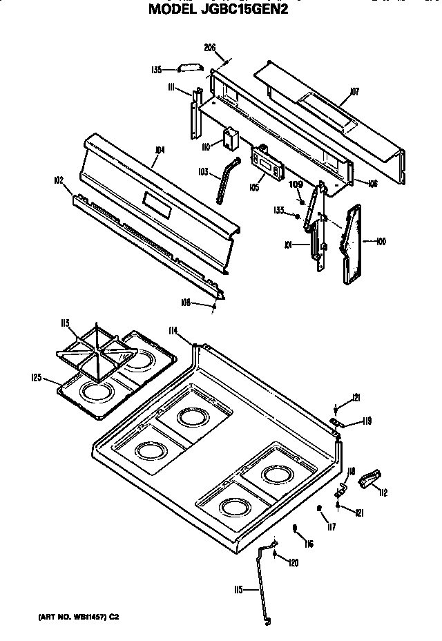 GE JGBC15GEN2 cooktop and backsplash diagram