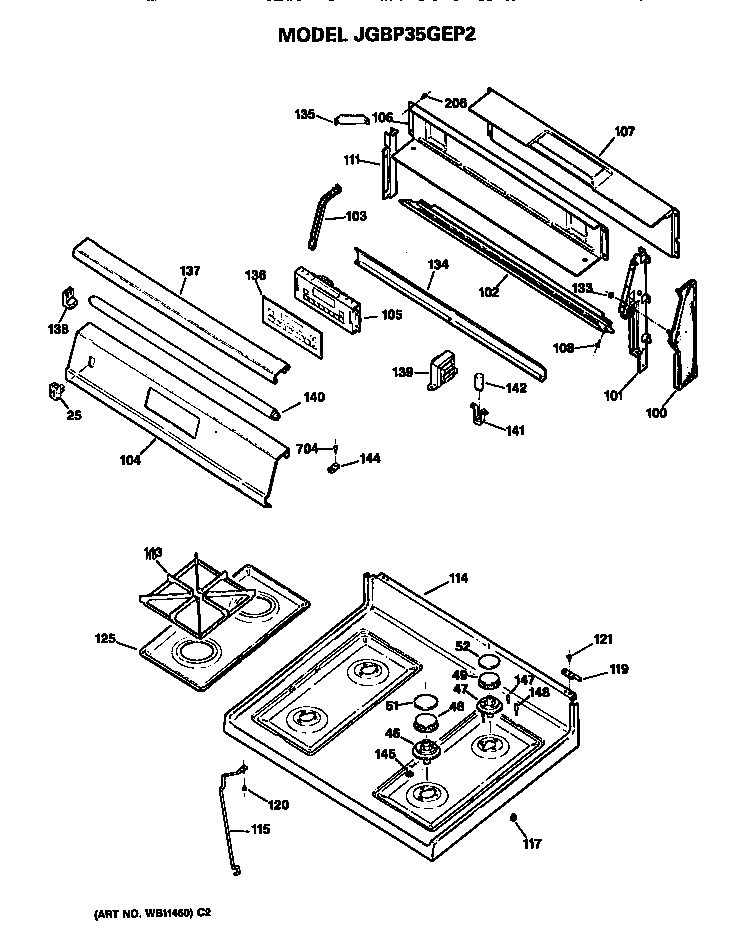 GE JGBP35GEP2 control and cooktop diagram