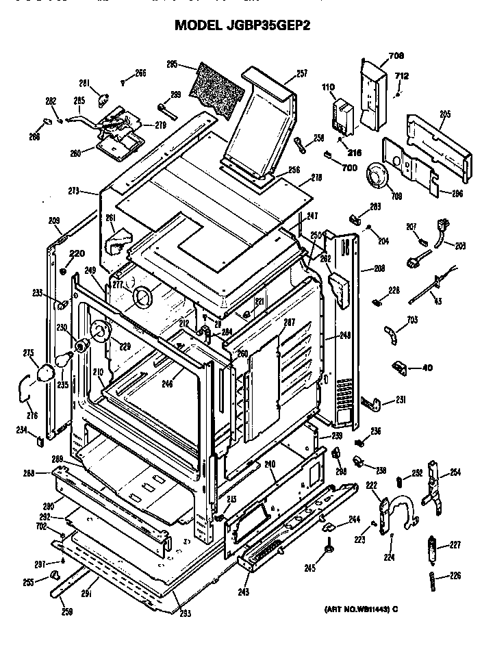 GE JGBP35GEP2 cabinet parts diagram