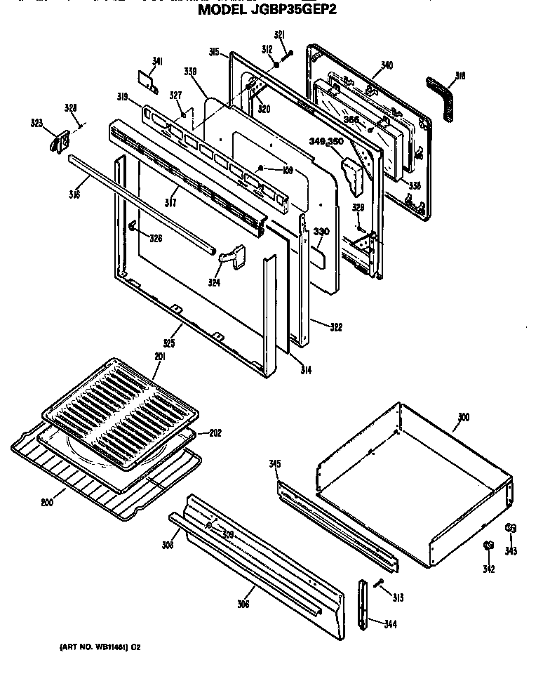 GE JGBP35GEP2 door and drawer diagram
