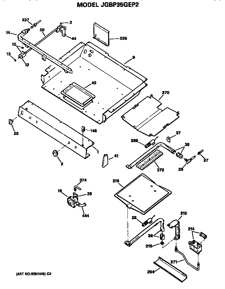 GE JGBP35GEP2 burner assembly diagram