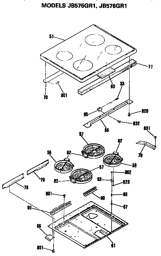 GE JB576GR1 cooktop diagram