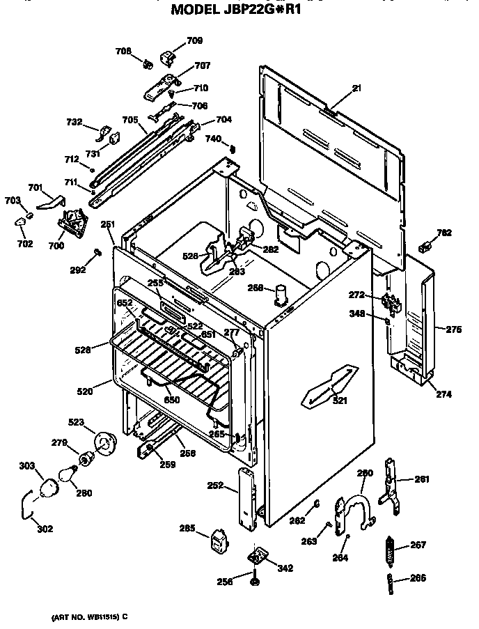 GE JBP22G*R1 main body diagram