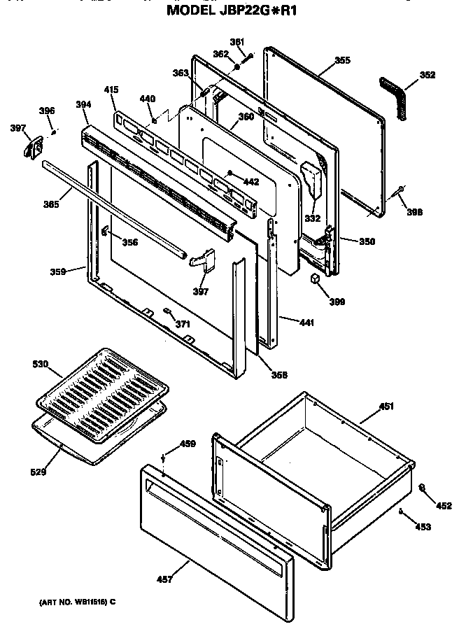 GE JBP22G*R1 door diagram