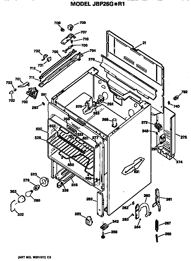 GE JBP26G*R1 main body diagram