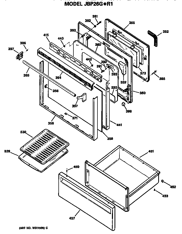 GE JBP26G*R1 door diagram