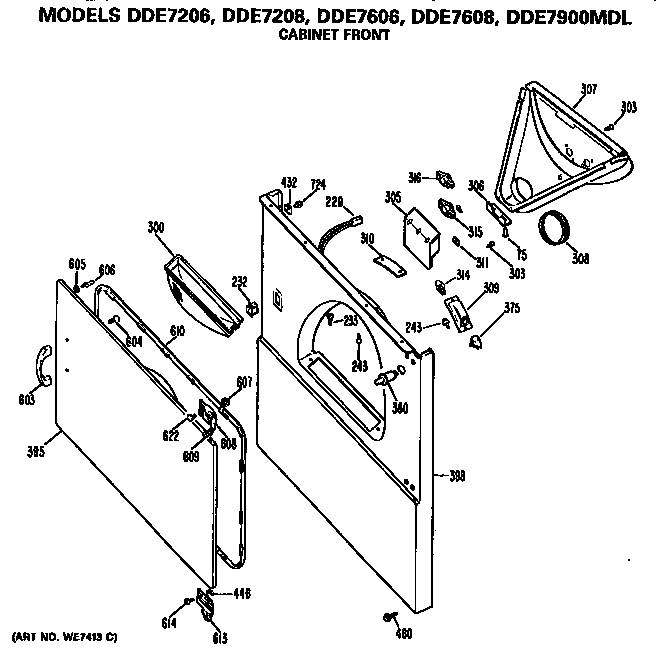 GE DDE7606MDL cabinet front diagram