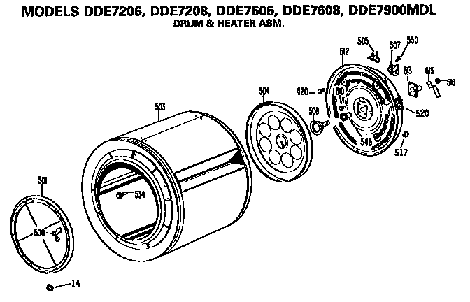 GE DDE7606MDL drum and heater diagram