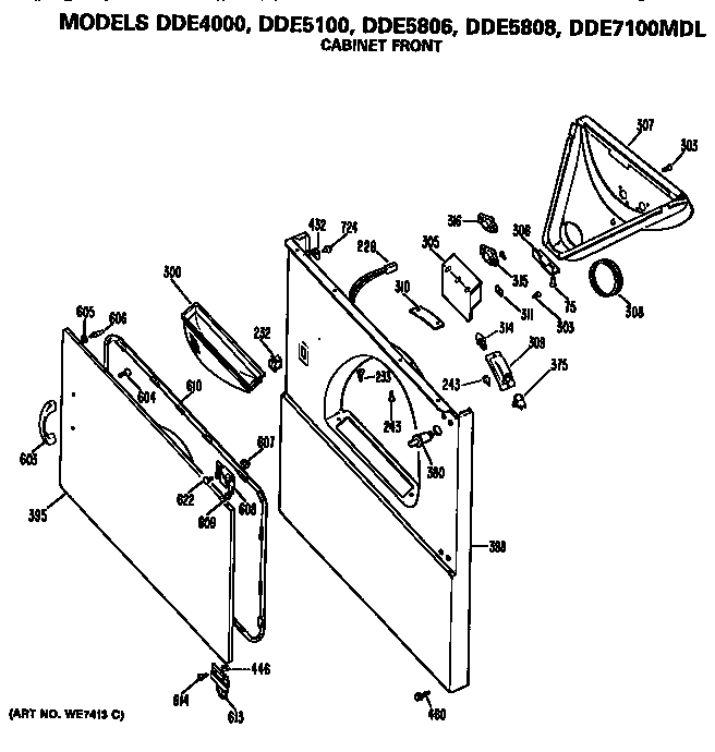 GE DDE5808MDL cabinet front diagram