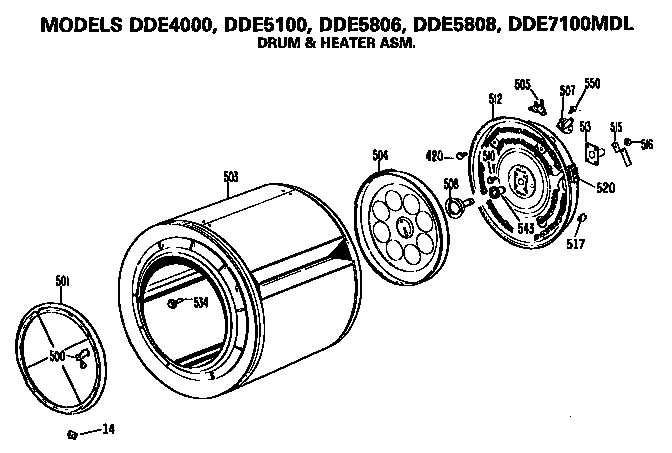 GE DDE5808MDL drum and heater diagram