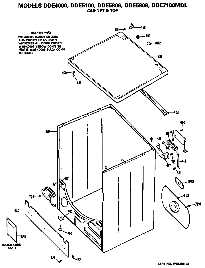 GE DDE5808MDL cabinet diagram