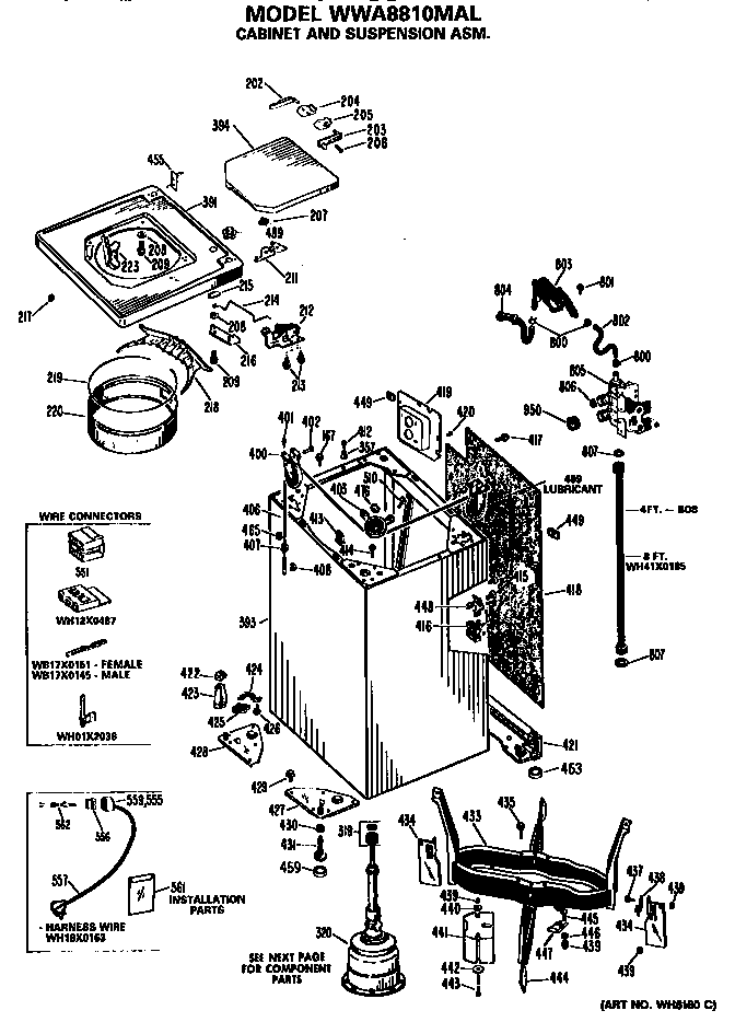GE WWA8810MAL cabinet and suspension diagram