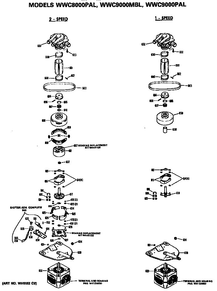 GE WWC9000MBL 1 and 2 speed motors diagram
