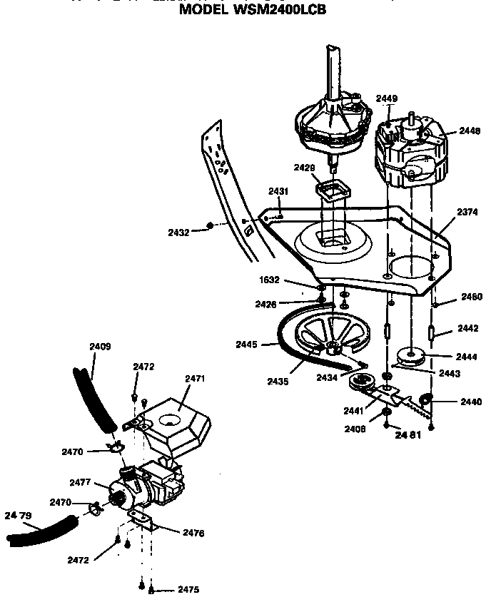 GE WSM2400LCB motor bracket and pump diagram