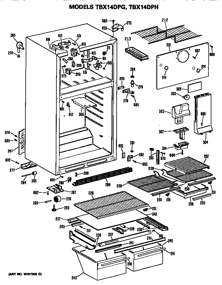 GE TBX14DPHRWH cabinet diagram