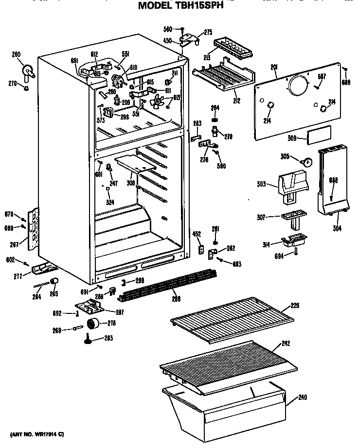 GE TBH15SPHRWH cabinet diagram