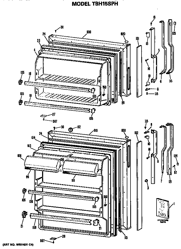 GE TBH15SPHRWH doors diagram