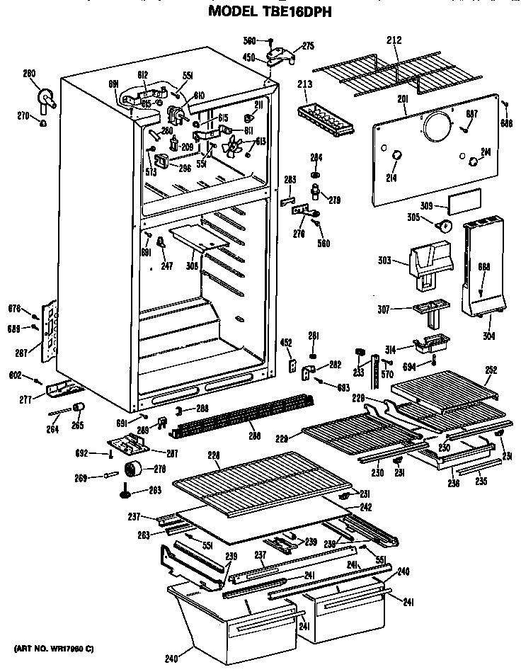 GE TBH15SPELWH cabinet diagram