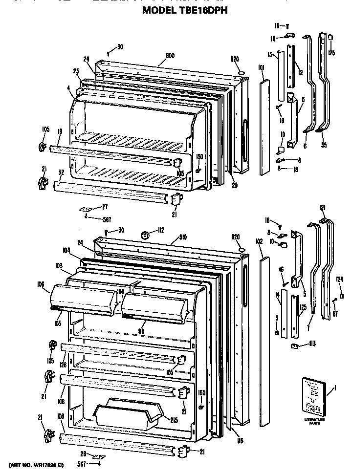 GE TBH15SPELWH doors diagram