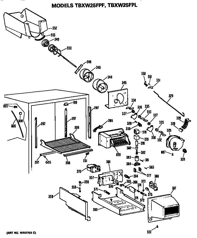 GE TBXW25FPFLWH freezer section diagram