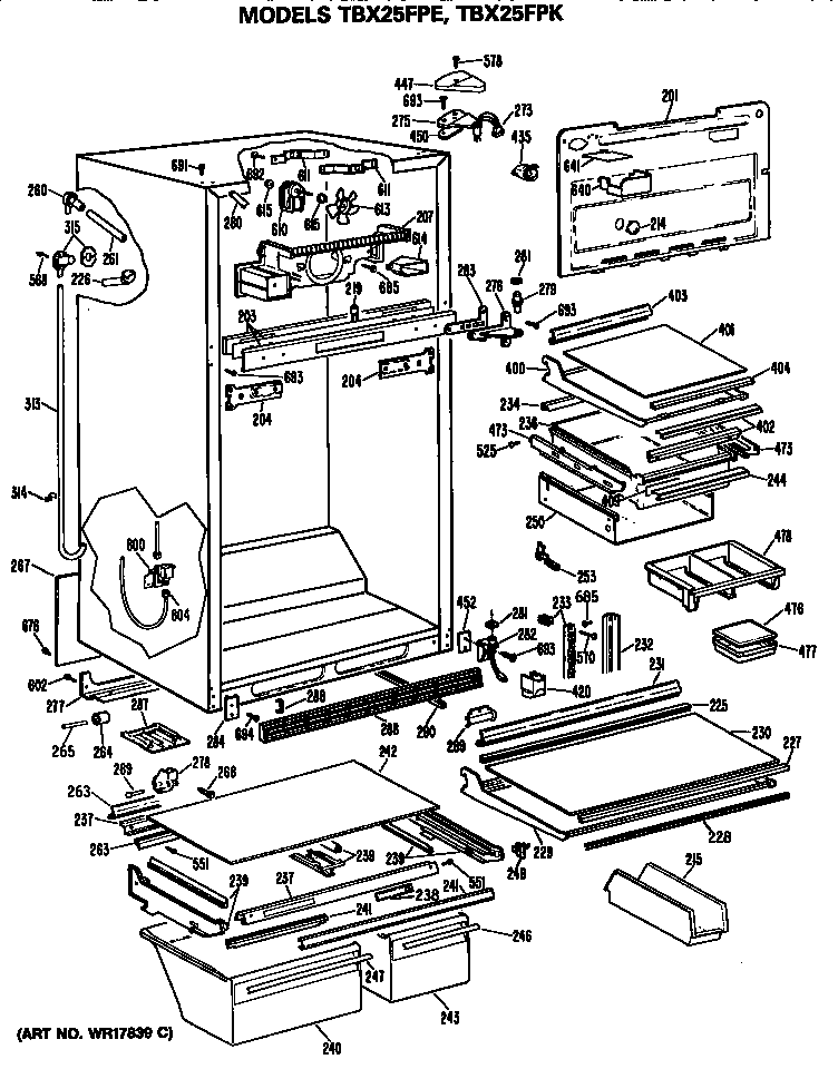 GE TBX25FPKRAD cabinet diagram