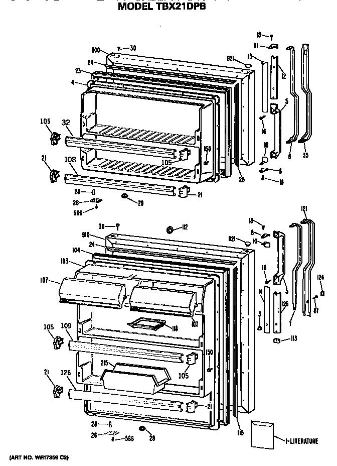 GE TBX21DPBRWH doors diagram
