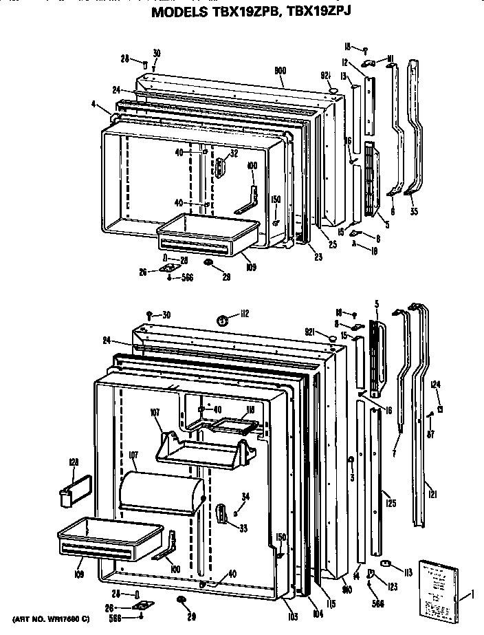 GE TBX19ZPBRAD doors diagram