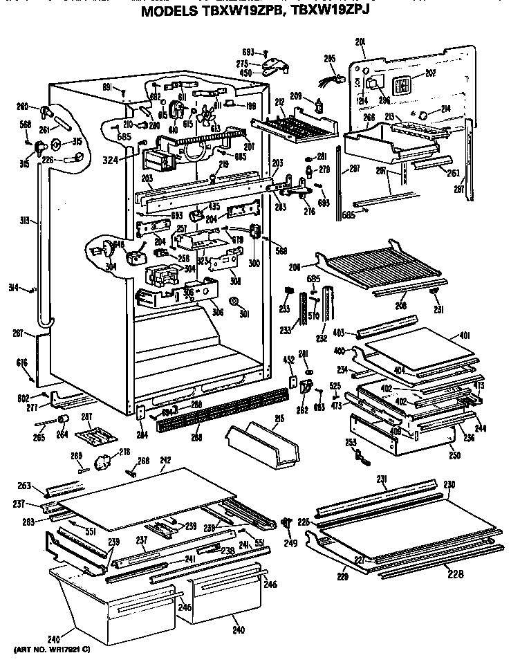 GE TBXW19ZPJRWH cabinet diagram