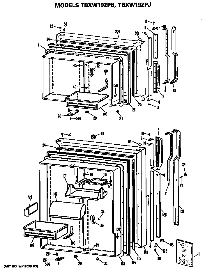 GE TBXW19ZPJRWH doors diagram