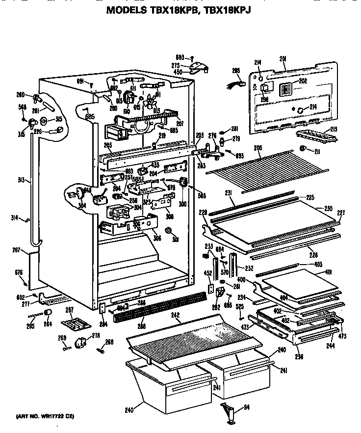 GE TBX18KPJRHA cabinet diagram