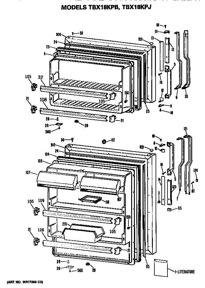 GE TBX18KPJRHA doors diagram
