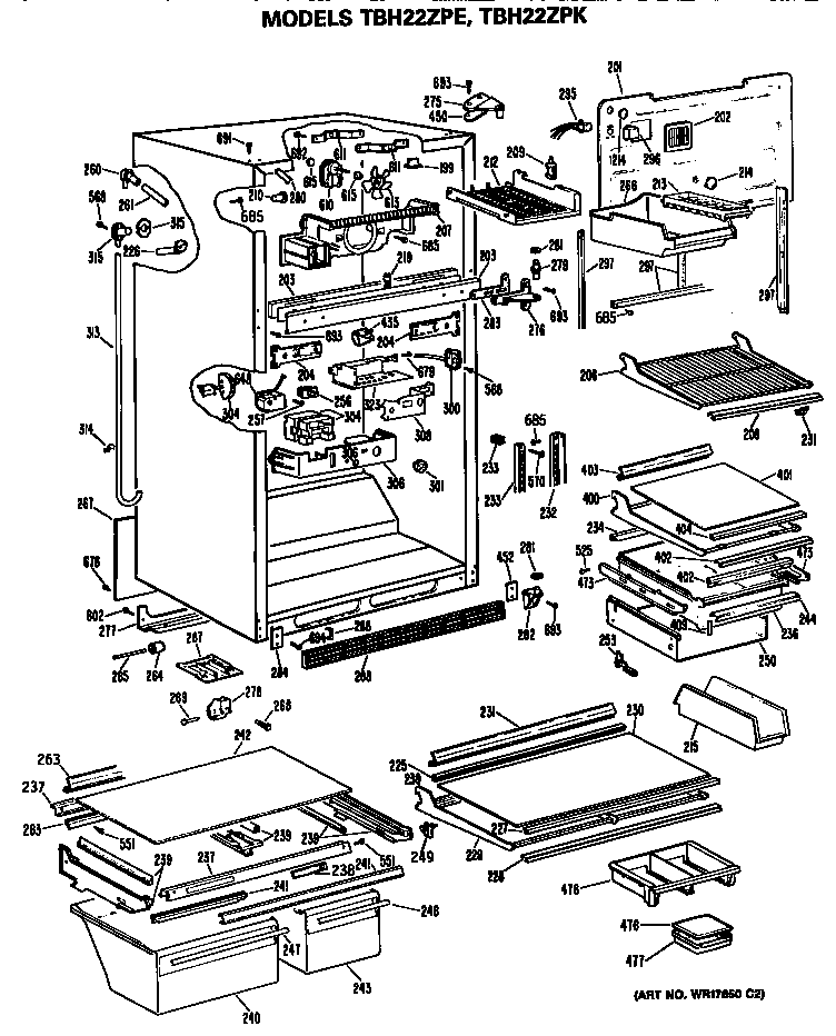 GE TBH22ZPERWH cabinet diagram