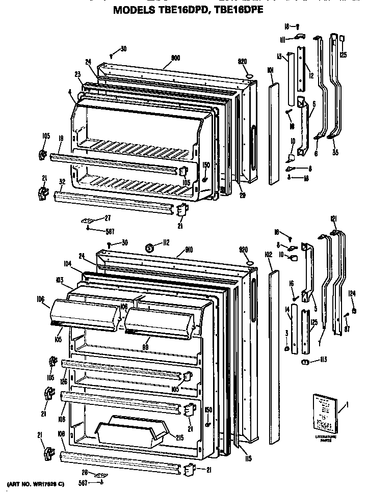 GE TBE16DPERWH doors diagram